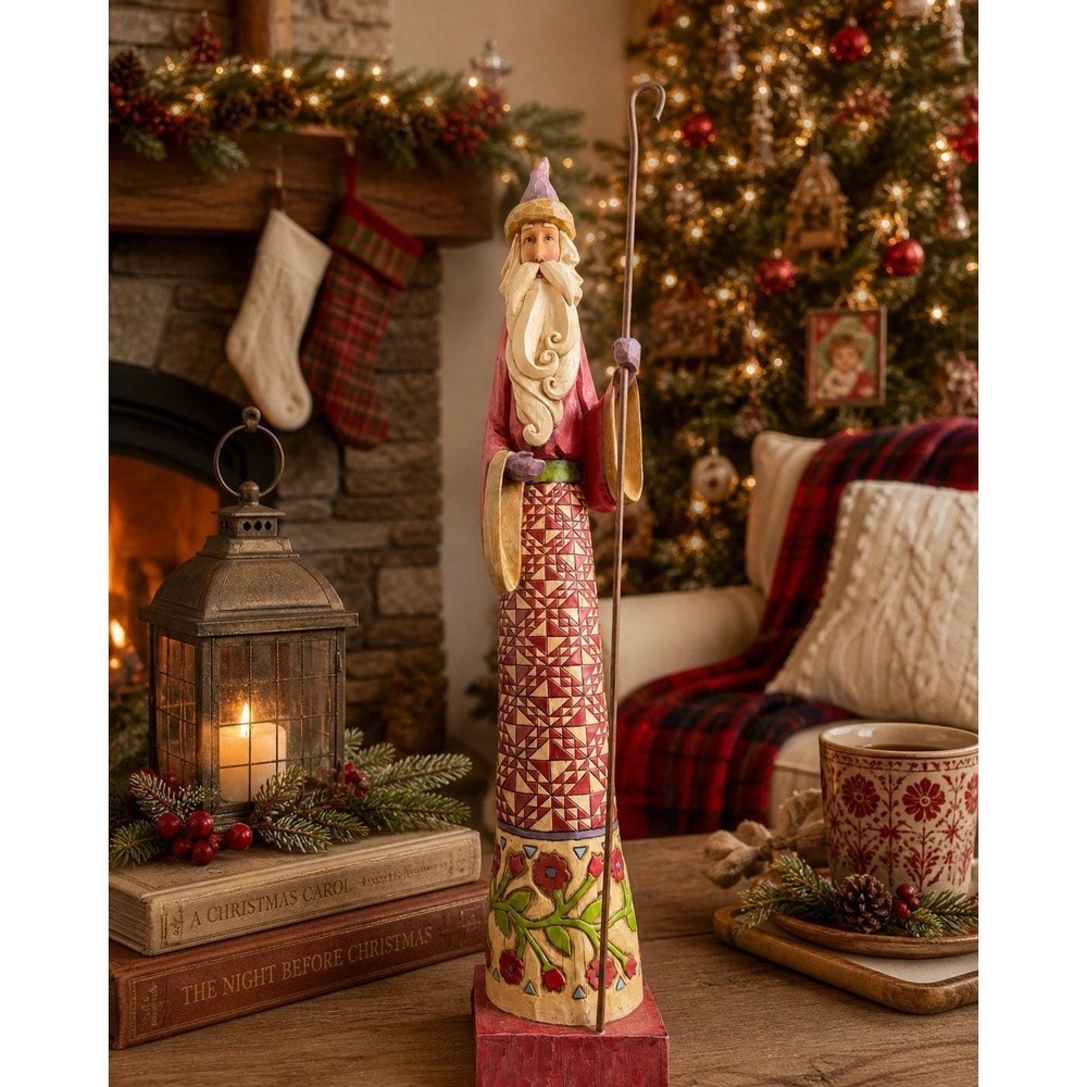 2004 Jim Shore Heartwood Creek Gathering Joy 17.5" Pencil Santa Cane Folk Art